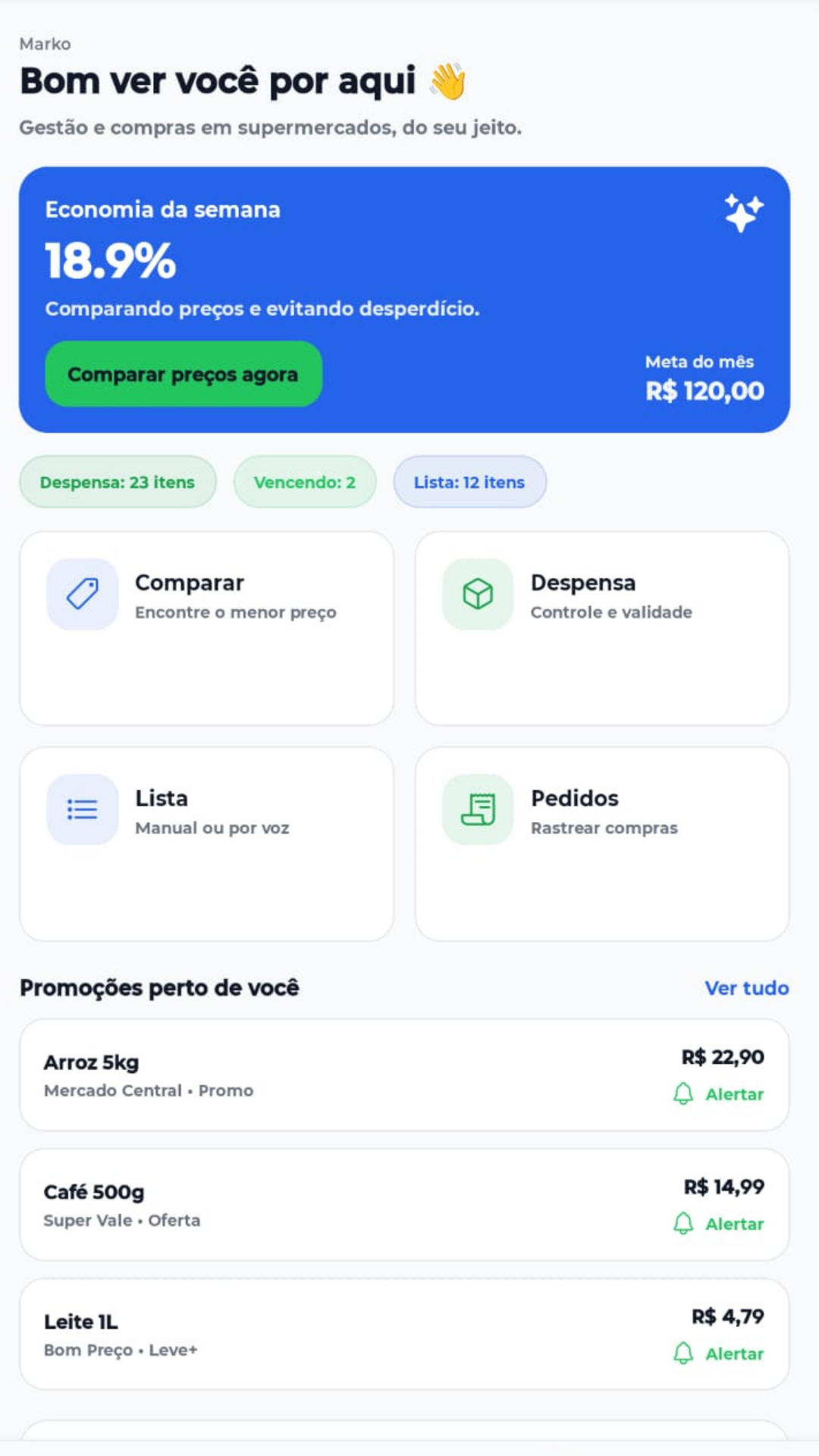 Tela do app Marko